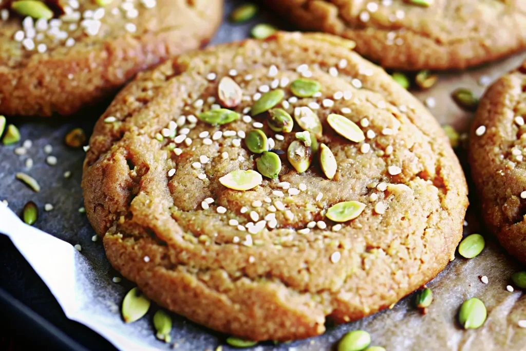 Salted honey pistachio cookies with sea salt flakes on top
