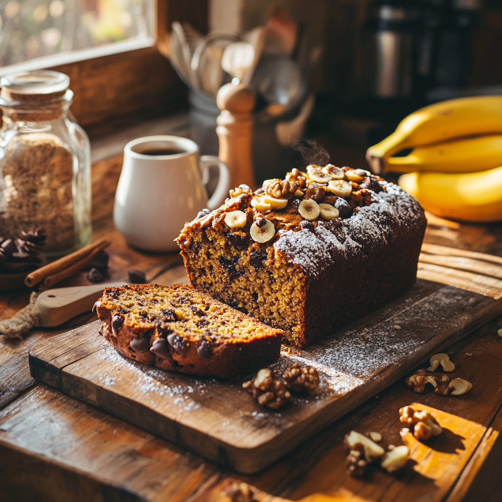 Freshly baked pumpkin banana bread recipe with golden crust