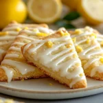 Wedges of buttery lemon shortbread cookies on a white plate