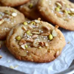 Salted honey pistachio cookies with sea salt flakes on top