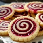 Raspberry swirl shortbread cookies with buttery marbled centers