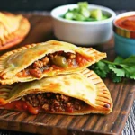 Golden taco hand pies with crispy crust on a baking tray